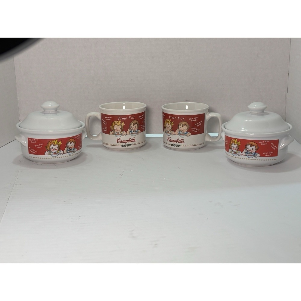Vintageā 1998 Campbell's Soup Kids Mug & Soup Crock Bowl Set Lot of 4